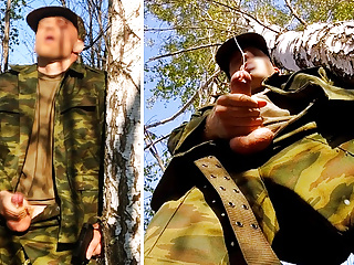 Russian Soldier In The Forest Jerking Off A Military Dick free video