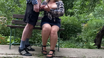Big Cock Cumshot On Her Tits In The Park On A Bench free video