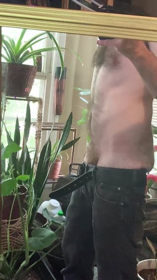 Stripping Down To Show Off My Pale Hairy Body, Then Jerking My Big Uncut Cock Until I Cum A Thick Load On The Mirror free video