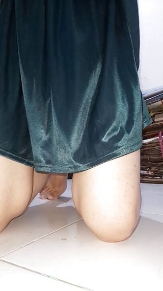 Crossdresser Wearing Chiffon Dress With Silky Lining free video