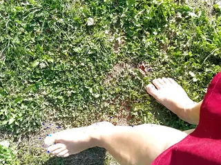 Nikita Walks Around In The Park And Plays With A Tree - Foot Fetish free video