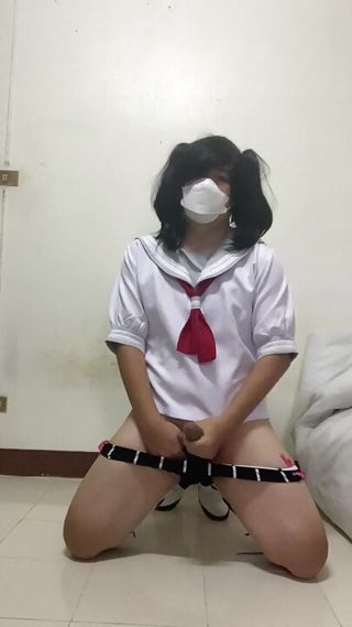 Lewd Femboy With Sailor Uniform Masturbate In Horny Mood free video