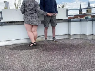 Gorgeous Pissing Mother-In-Law Helps Son-In-Law Piss On The Top Of The Parking Lot free video